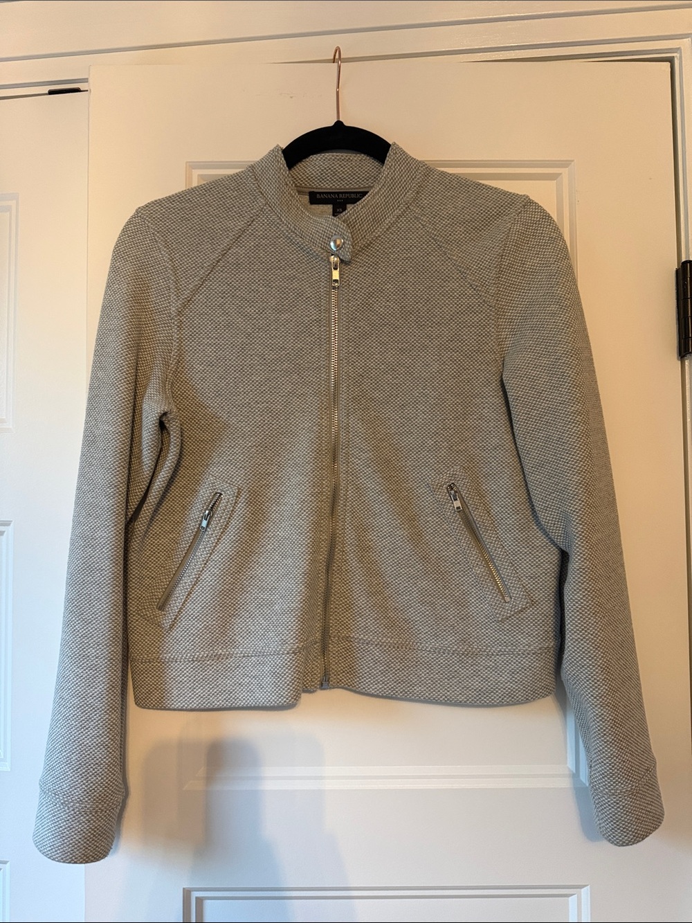Banana Republic Factory Light Gray Textured Zip-Front Jacket